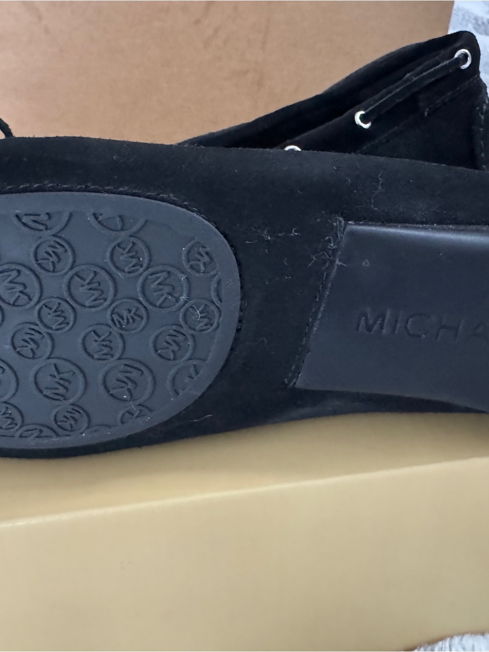 Michael Kors Black Suede Moccasins with Bow-Tie and Metal Accents - Picture 3 of 4